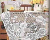 Handmade Filet Crochet Tablecloth, White, Heirloom,  Victorian, Rustic, Wedding Gift