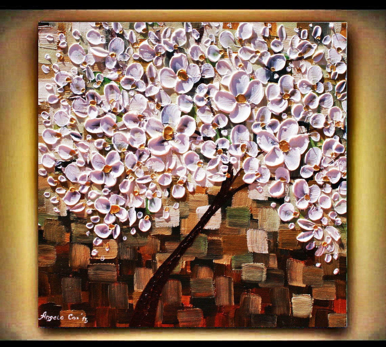 Original Modern  Handpainted Abstract  Heavy Acrylic   Impasto Palette Knife    White tree Painting. Size 24x 24 x 1.5.