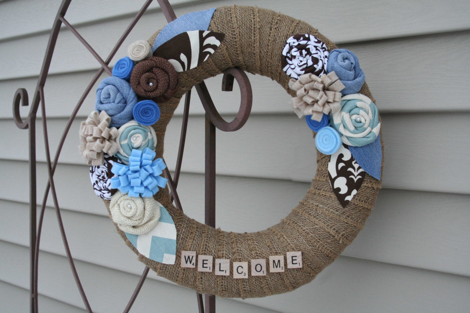 Burlap Wreath/Scrabble Letters/Everyday/Winter/Spring/Summer/Fall/Felt, Fabric and Burlap Flowers/Roses/Mothers Day