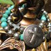Boho-Luxe-Precious Gem Stone, faceted pyrite, turquoise, vintage cross stretch stacking bracelets, Country Chic