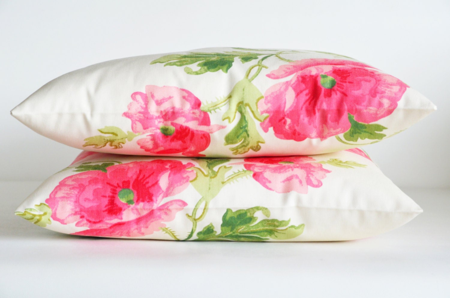 floral pillows ivory hot pink green tulip decorative modern patterned flowering garden home decor bedroom decor pillows home goods
