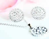 art deco clear crystal swarovski rhinestone rhodium silver plated necklace post earrings set wedding bridal bridesmaids jewelry set gift