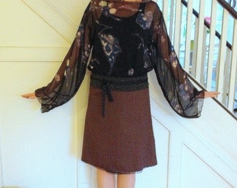 Romantic Tweed Wrap Skirt with Lace and Suede Accents