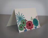 spring flower  notecard . floral note card . hand drawn stationery . modern notecard . blank card . greeting card . pink green blue .
