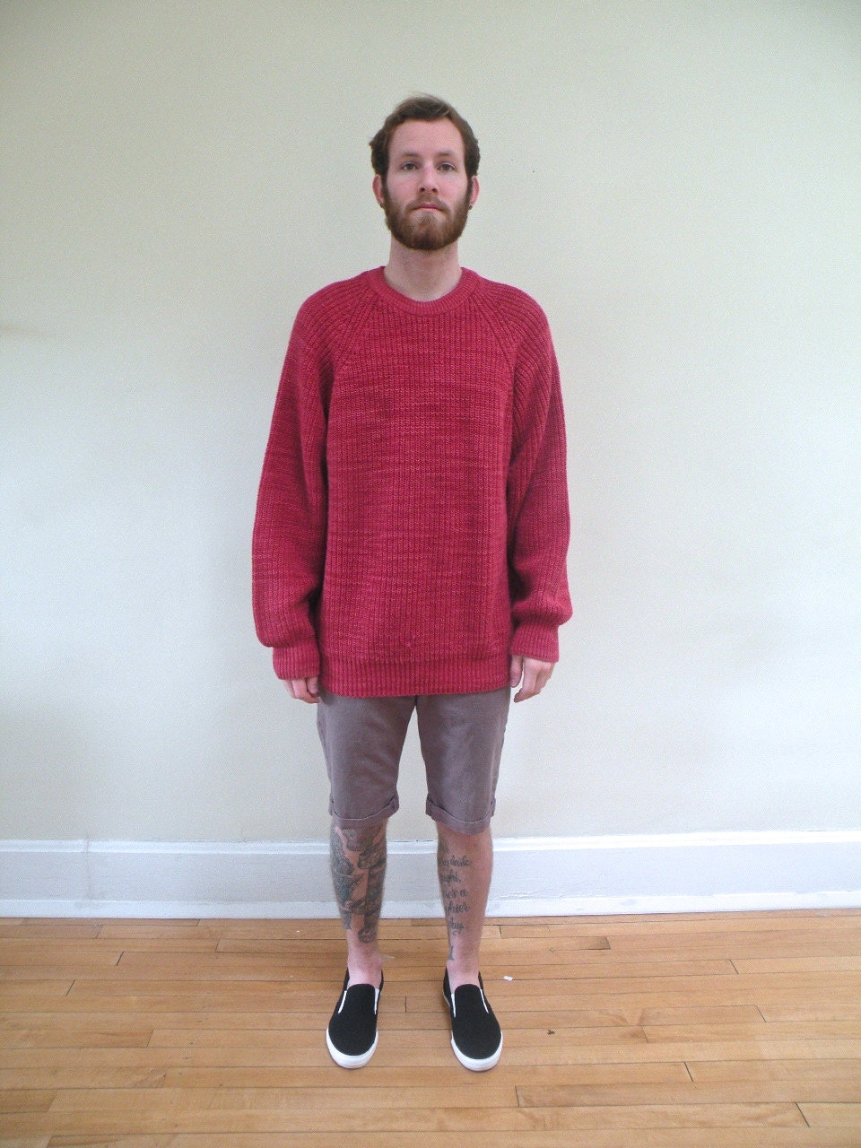 vintage 90s Red Heavy Stitch Mens Unisex Sweater