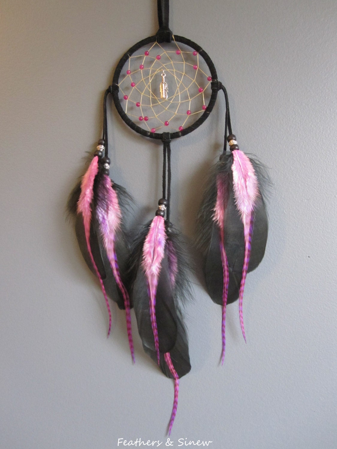 Dream Catcher Black Suede with Black Goose Feathers