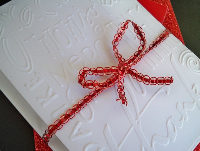 Handmade Embossed Thank You Cards, Stationery, Wedding Notecards, Greeting Cards, White, Glitter Gift Bag