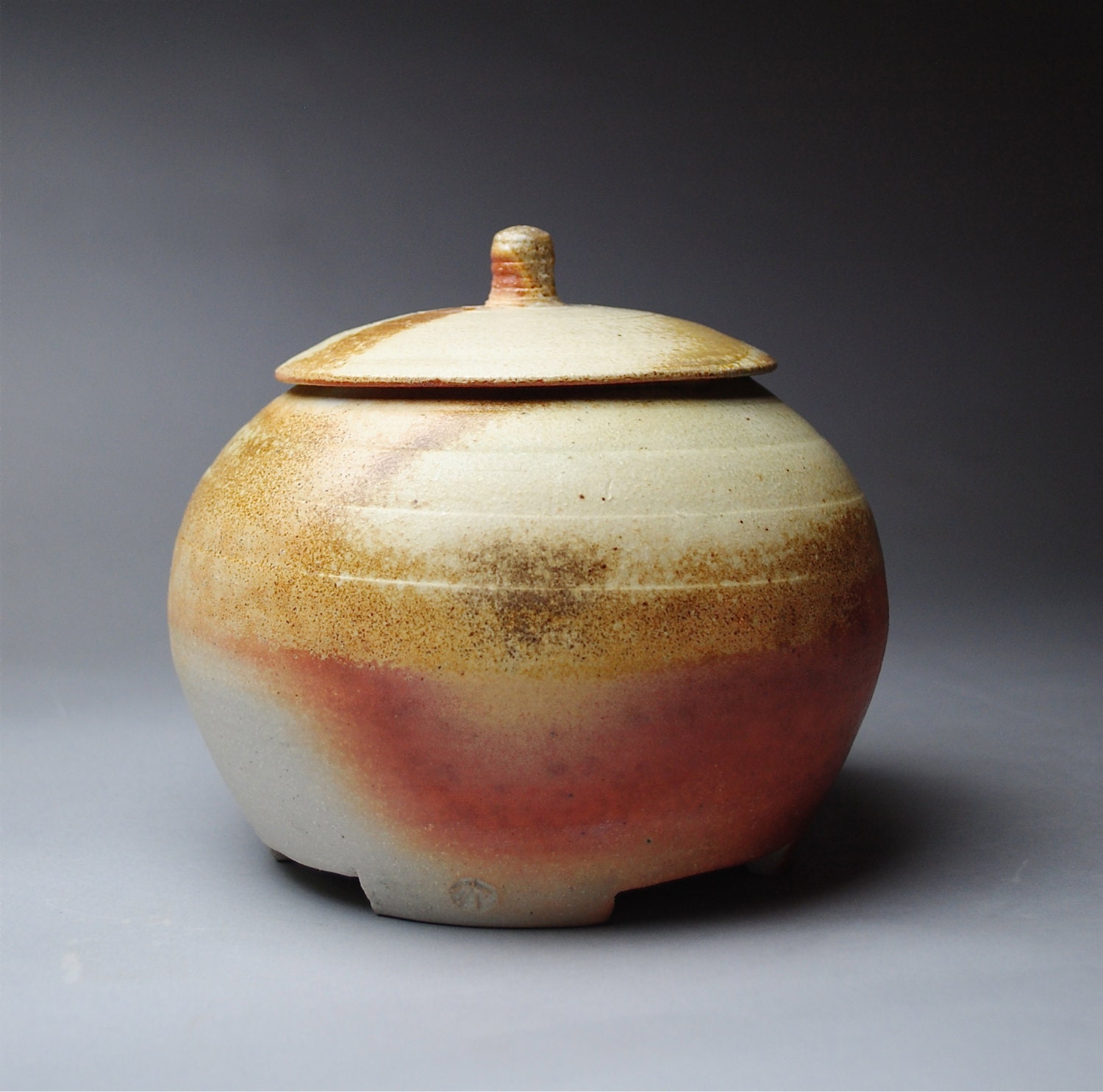 Footed Covered Jar Wood Fired