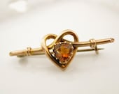 vintage antique 9ct gold brooch. Eternal knot heart citrine stone. EVERLASTING LOVE.