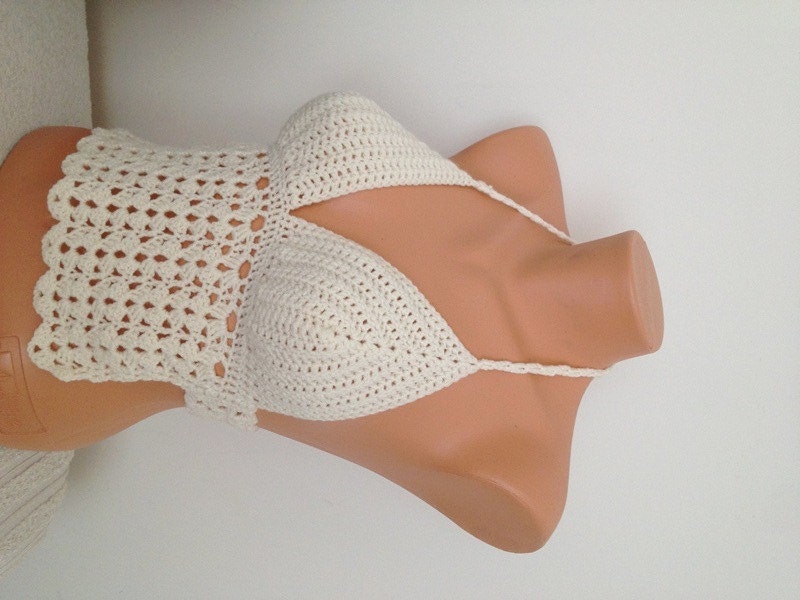 Ivory  Crochet halter gray  top bikini,Bra /Bikini ,halter,summer bikini, corset