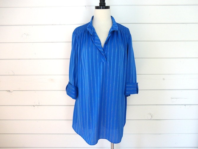 VTG 80s blue shirt tunic dress by Lind Clare - Size M // 8 // 42