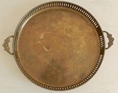 Vintage Brass Round Tray.Platter. French Cottage Decor.
