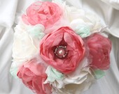 SOLD: Customer Order - Fabric Flower Wedding Bouquet, with brooches, sample for Alisha