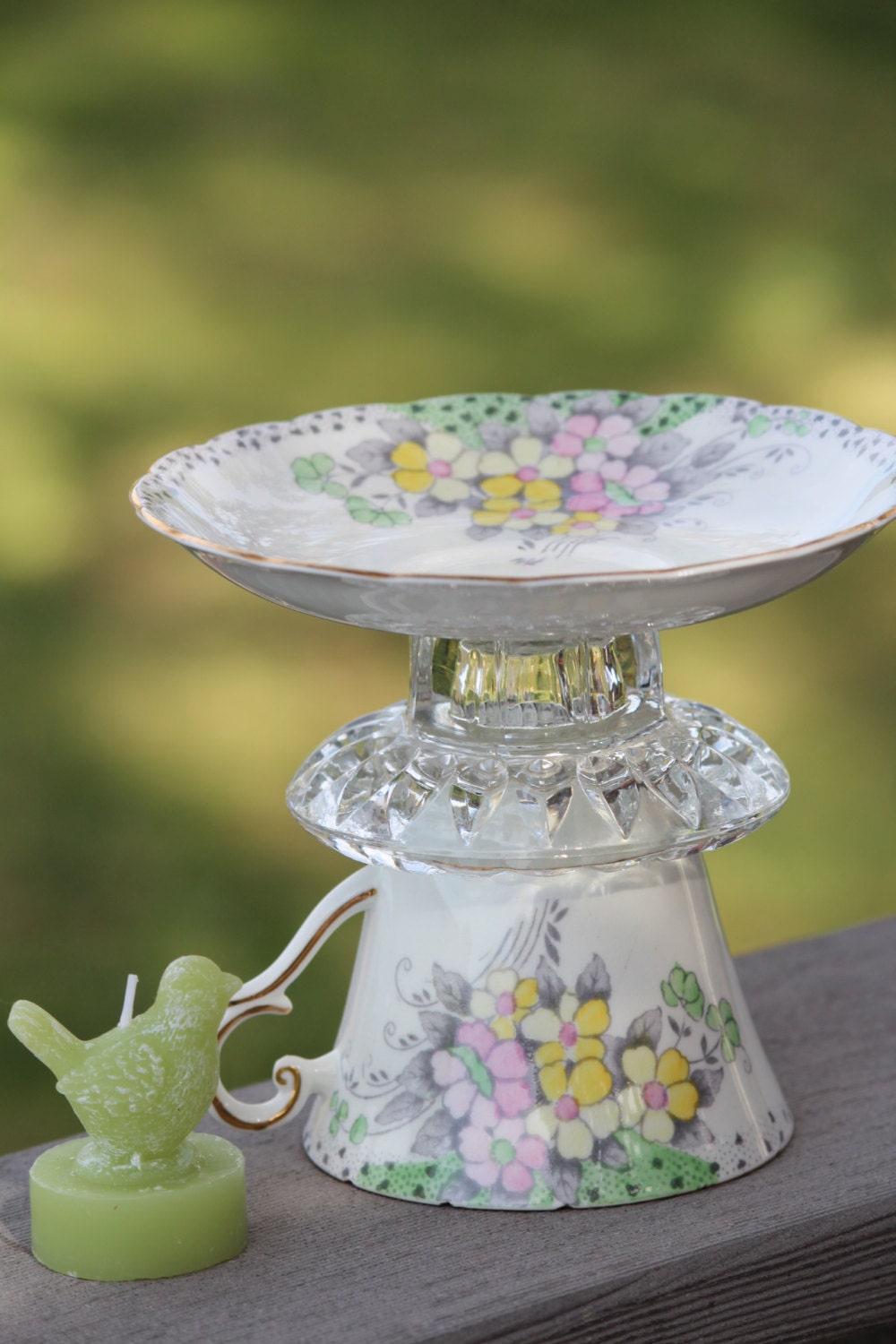 Vintage Floral  China Cup and Saucer Candle Holder
