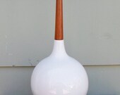 SPRING SALE Vintage Mid Century Modern White Ceramic and Teak Table Lamp, Mod, Atomic, Lighting, Lamp, Light, Retro