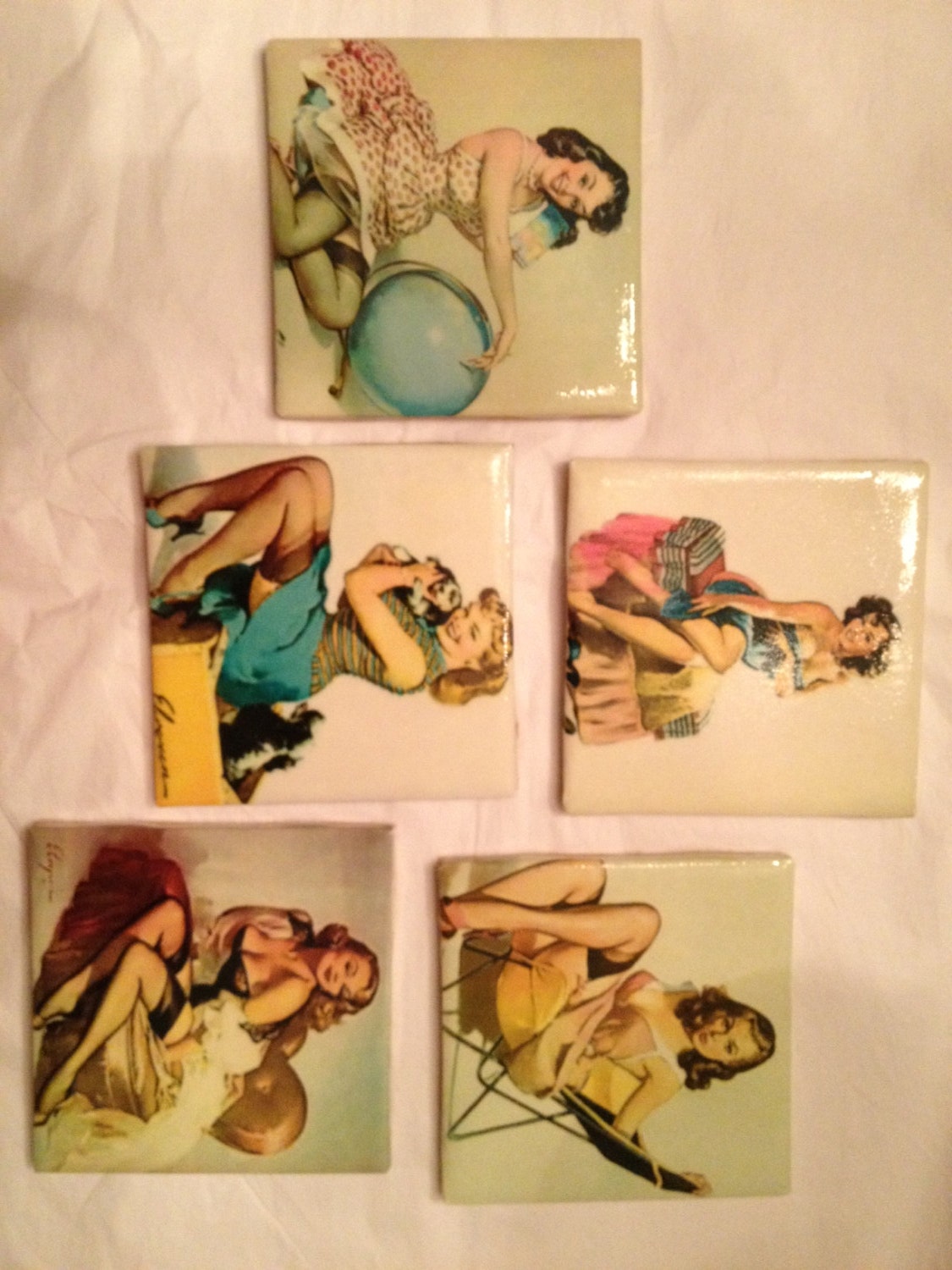 1950s Pin Up Girl Coasters/ Wall Art, Set of 5, Retro