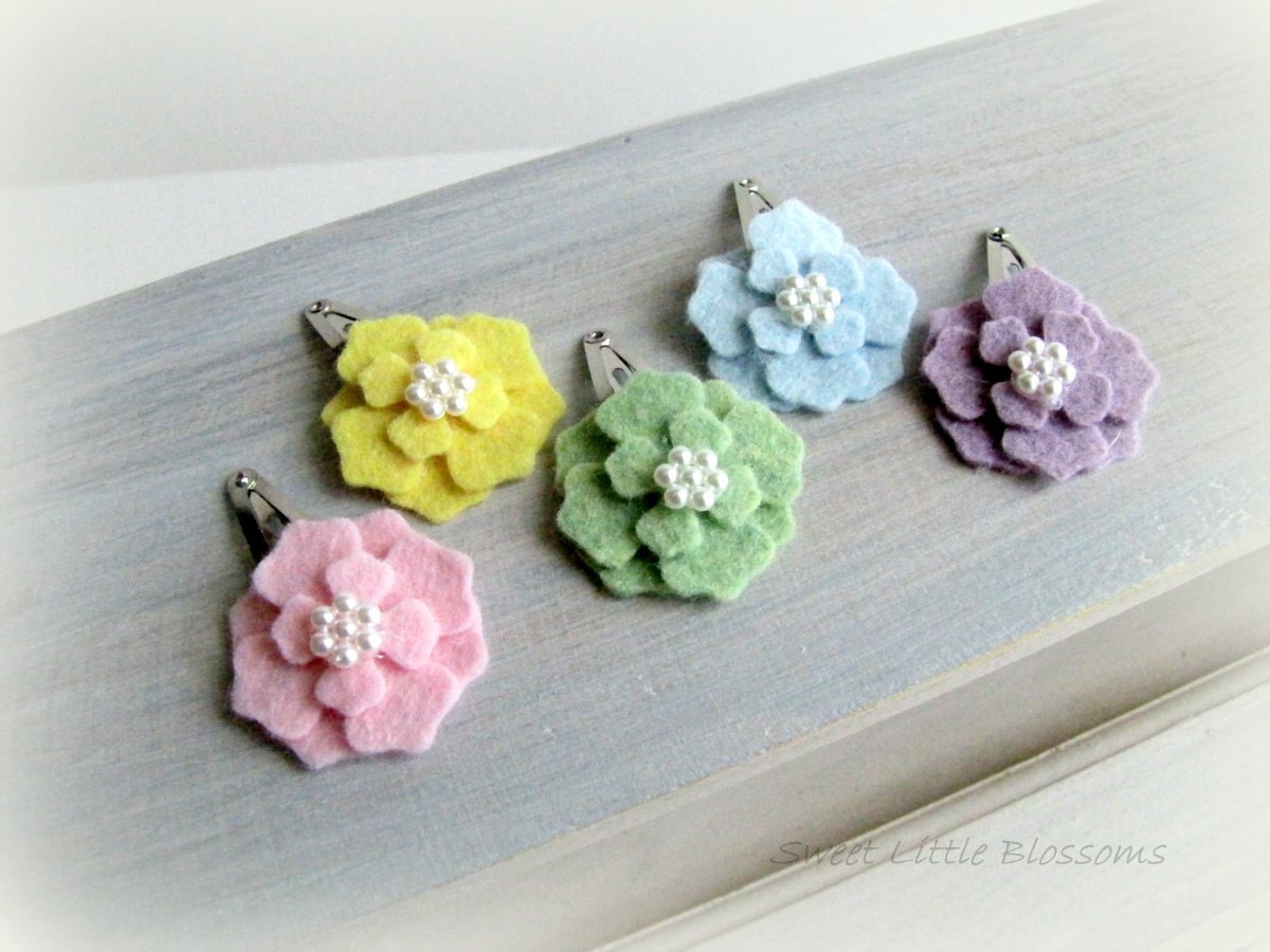 Baby Felt Hair Clips - Pastel Rainbow Easter and Spring Blossom Snap Clips - Girl Baby Infant Accessory