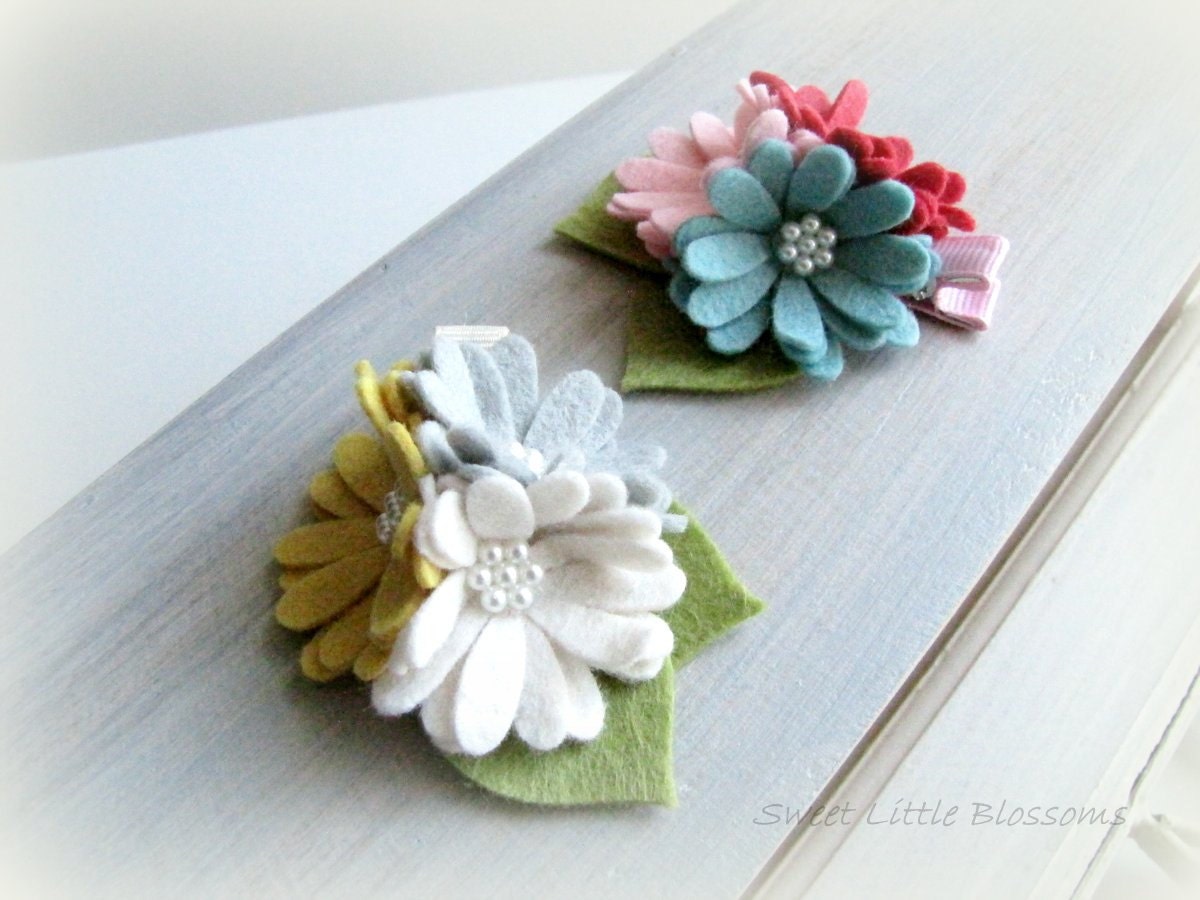 Felt Hair Clip - Spring Lily Pad Blossom Clip Brooch Clip or Headband - Girl Baby Infant Lady Photoprop Accessory