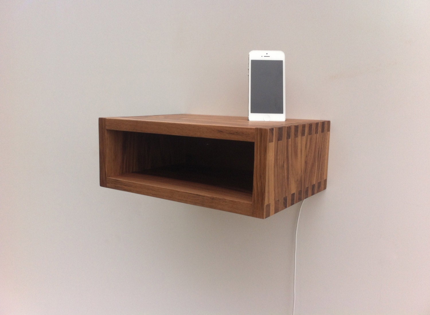 Walnut Timber Shelf Bedside Table 12in