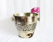 Very rustic ice bucket copper pot, hand etched flowers, wine & champagne bottle cooler, chiller. Shabby houseware, planter, handmade etching