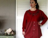 red Bohemian dress Large XLarge upcycled clothing Artsy Funky Eco urban Lagenlook Casual dress recycled prairie cowgirl