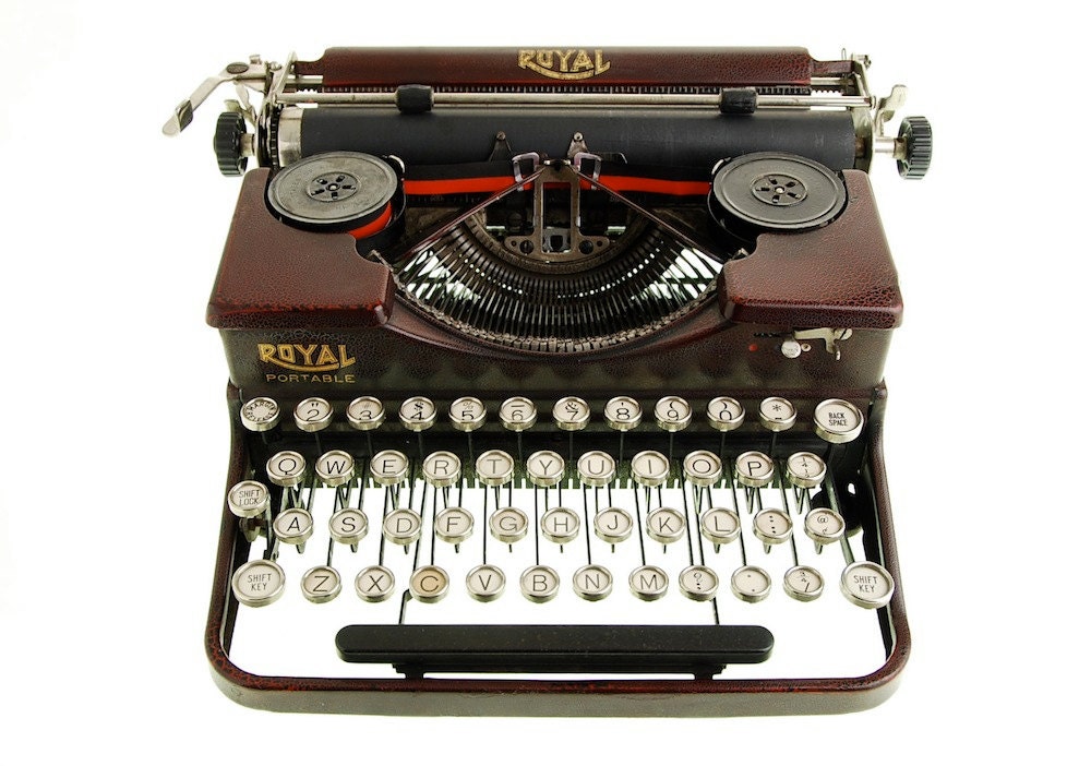 Red Typewriter, Royal, Faux Alligator Skin 1920s