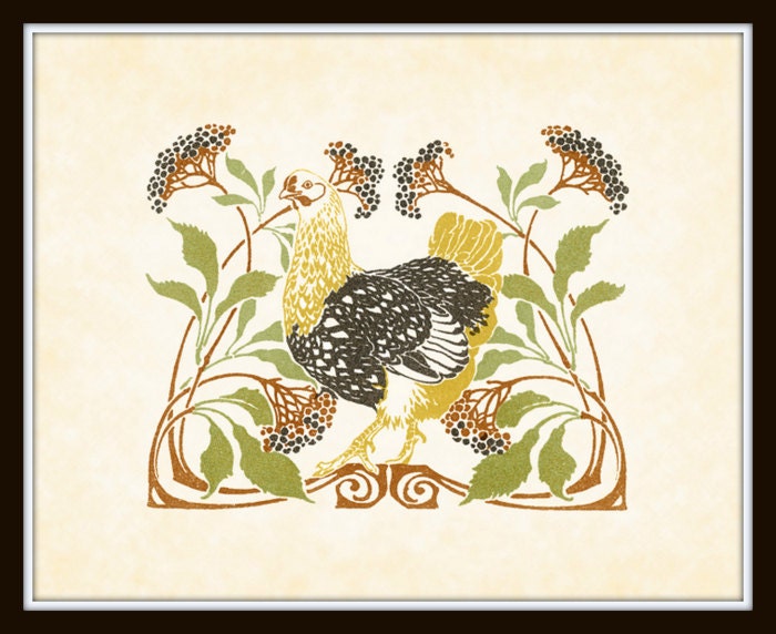 Vintage Arts and Crafts Chicken Plate 1 Art Print 8 x 10 Art Nouveau Mission Style Craftsman Home and Garden Wall Decor