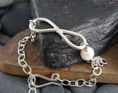 Infinity Bracelet,  Sterling Silver, Fine Silver Figure Eight, Akoya White Pearl