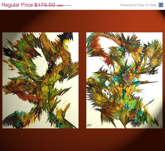 Spring Sale - 2 Large 24x19 Paintings - Abstract ORIGINAL Painting - The Phoenix Is Rising Higher 3 and 4 - 1503.1504.020313 - Abstract Exp