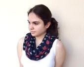 Polka Dot Infinity Scarf Dark Blue Mint and Red