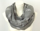 Owl Print Pearl Grey Infinity Scarf  Chunky Scarf Spring Summer Colors Pareo
