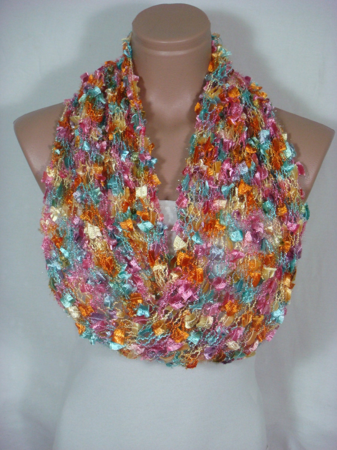 Knitted Multicolor Loop Scarf Infinity Scarf Accessory Scarf by Arzu's Style