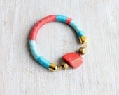 Rope bangle "Berenice"///  Turquoise and Coral - Tzunuum