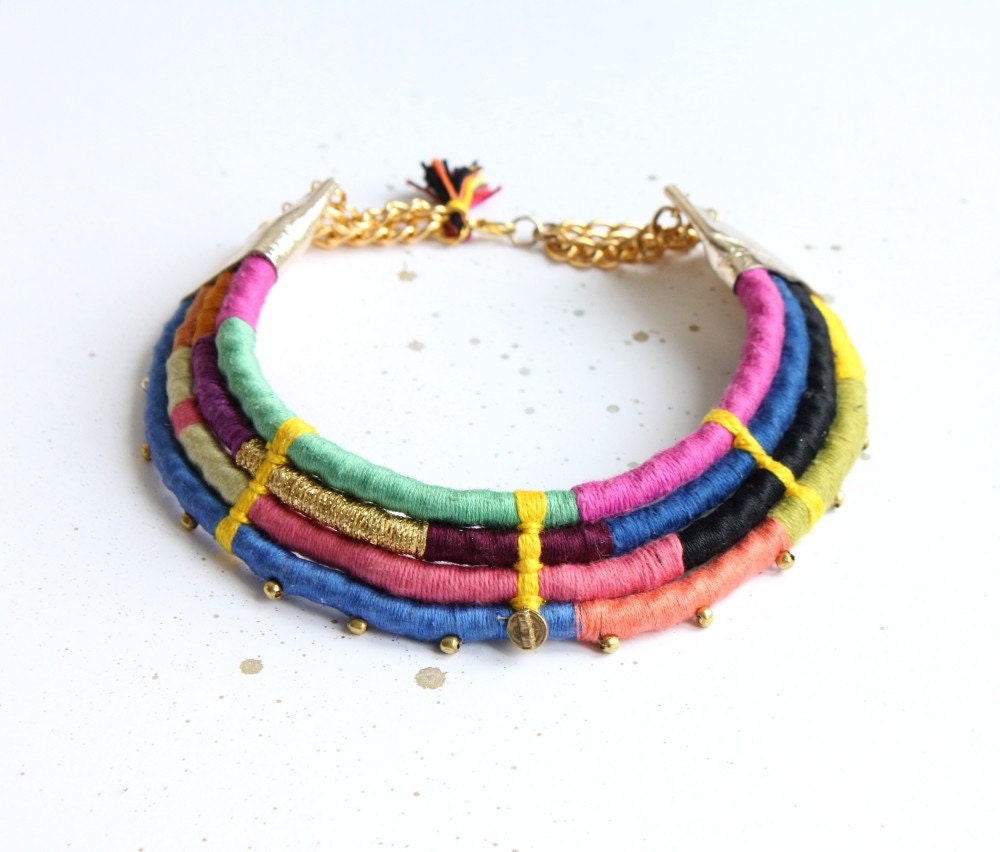 Neon rainbow statement necklace " Nowa" /// Bright fiber art jewelry