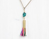Brass and howlite tassel necklace " Lila " /// Multicolor fiber pendant necklace