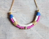 Bali - Crescent rope necklace - Fushia, gold and cobalt