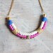 Bali - Crescent rope necklace - Fushia, gold and cobalt