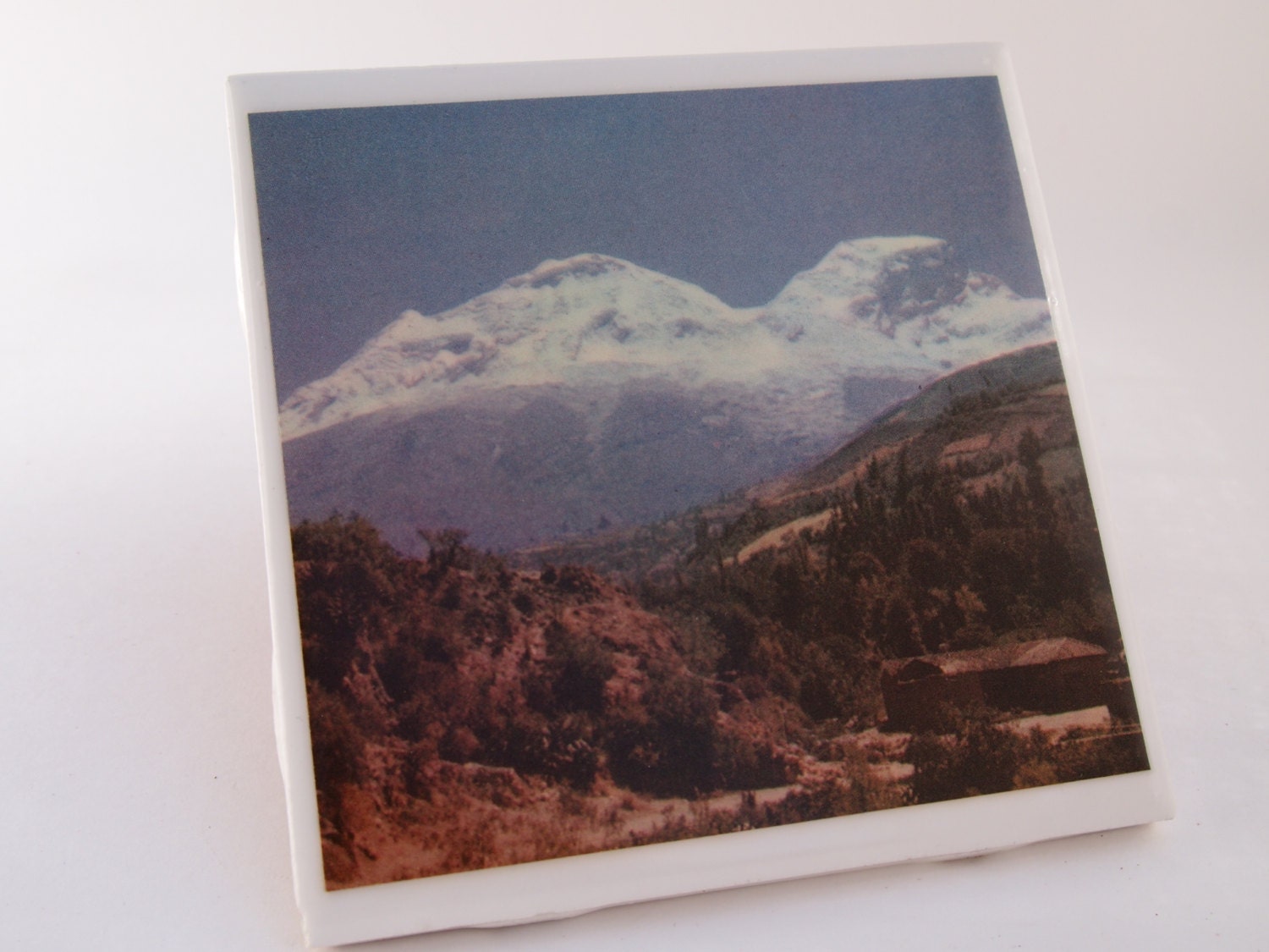 1954 Peru Huascaran peak Vintage Photograph Handmade Coaster - Ceramic Tile Coaster - Repurposed 1950s Travel Book - OOAK Drink Coasters