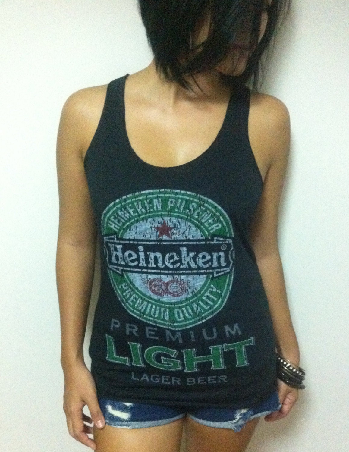 Classic Heineken Beer Logo Vest Summer Tank Top Very Thin Cotton Women Singlet Black Size Xs S M