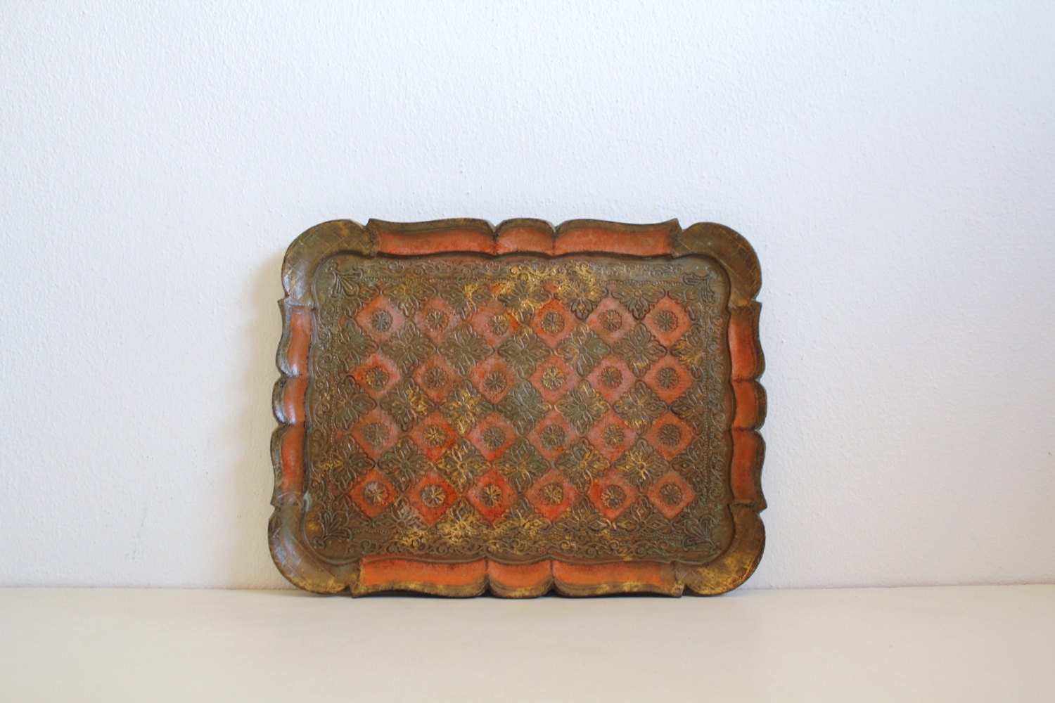 Vintage Florentine Tray Orange Resine Italian Home Decor