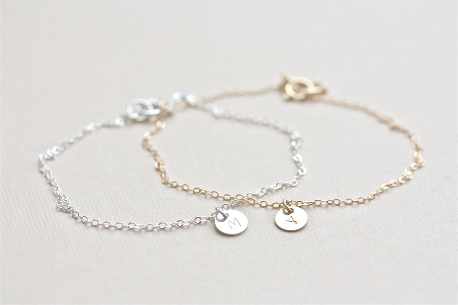 personalized initial charm round circle bracelet - gold filled or sterling silver - simple delicate handmade jewelry by fancy lemon