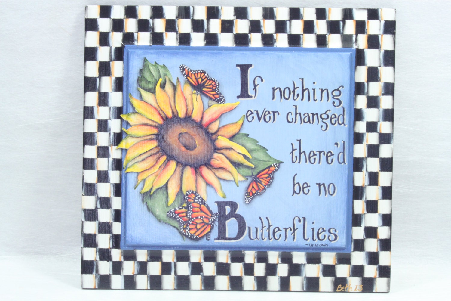 Handpainted Whimsical Wooden Sign Butterfly Anniversary Wedding Beth Baker Furniture Office Home Decor -- Free Priority Shipping Included