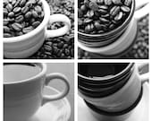 Set of 4 Coffee Photos 5x7 Fine Art Prints Black and White Coffee Photography Photo Collection Kitchen Decor Discount Set Mothers Day