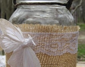 8 Hanging Mason Jars, Candles, Flower Vases, Burlap Wedding Decor, Patio Decor, Butterflies, Rustic Outdoor Wedding