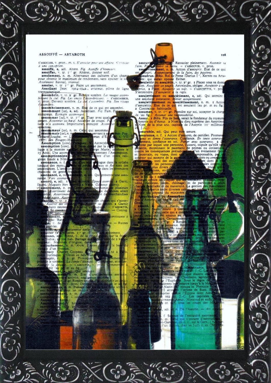 Vintage Beer bottles art beer print on an vintage french dictionary page beer art mixed media dictionary print (528)