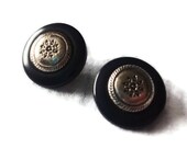 2 Navy Vintage Buttons: 19mm shank buttons, navy blue and silver plastic, snowflake pattern