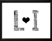 Custom Wedding Gift Art Print (16x20) - Initials In Love
