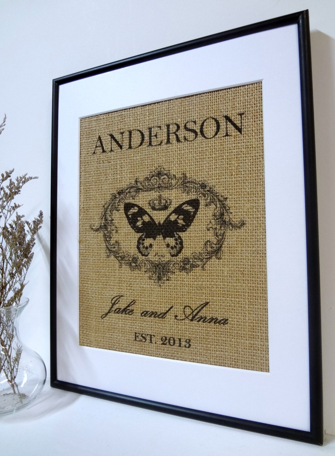 Burlap Customized Wedding, Anniversary Print on Burlap