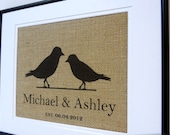 Personalized Burlap Love Birds with Names and Est. Date