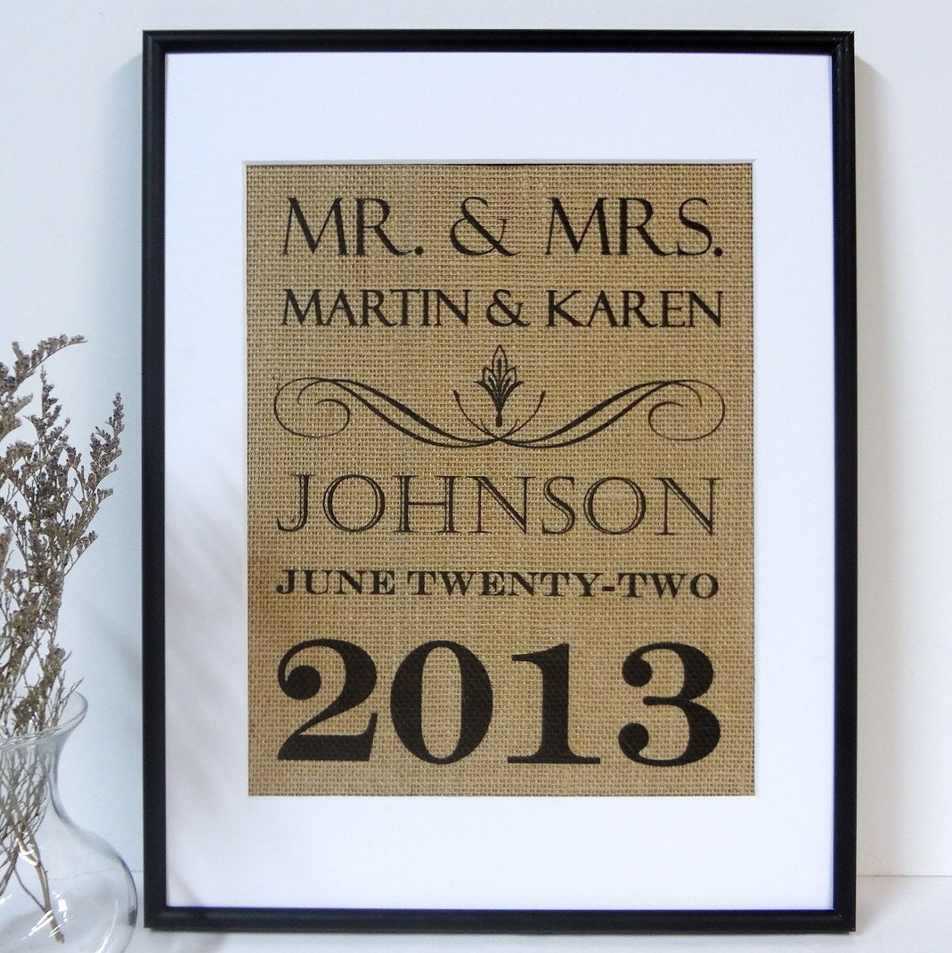 Wedding Gift for Couple Personalized Burlap Print
